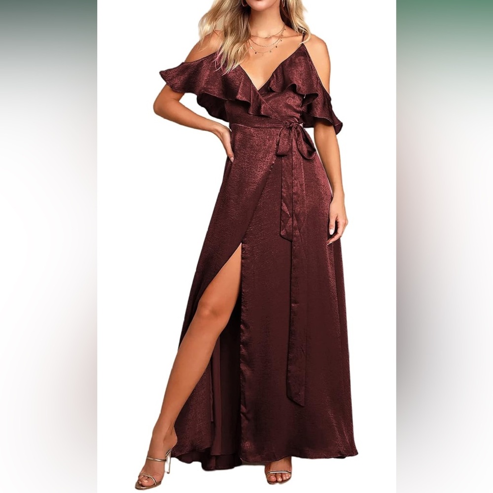 MINKPINK Burgundy Ruffle Maxi Dress whimsical fairy wedding guest dress